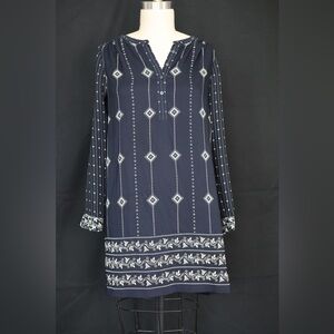 Elegant Navy Blue Patterned Dress